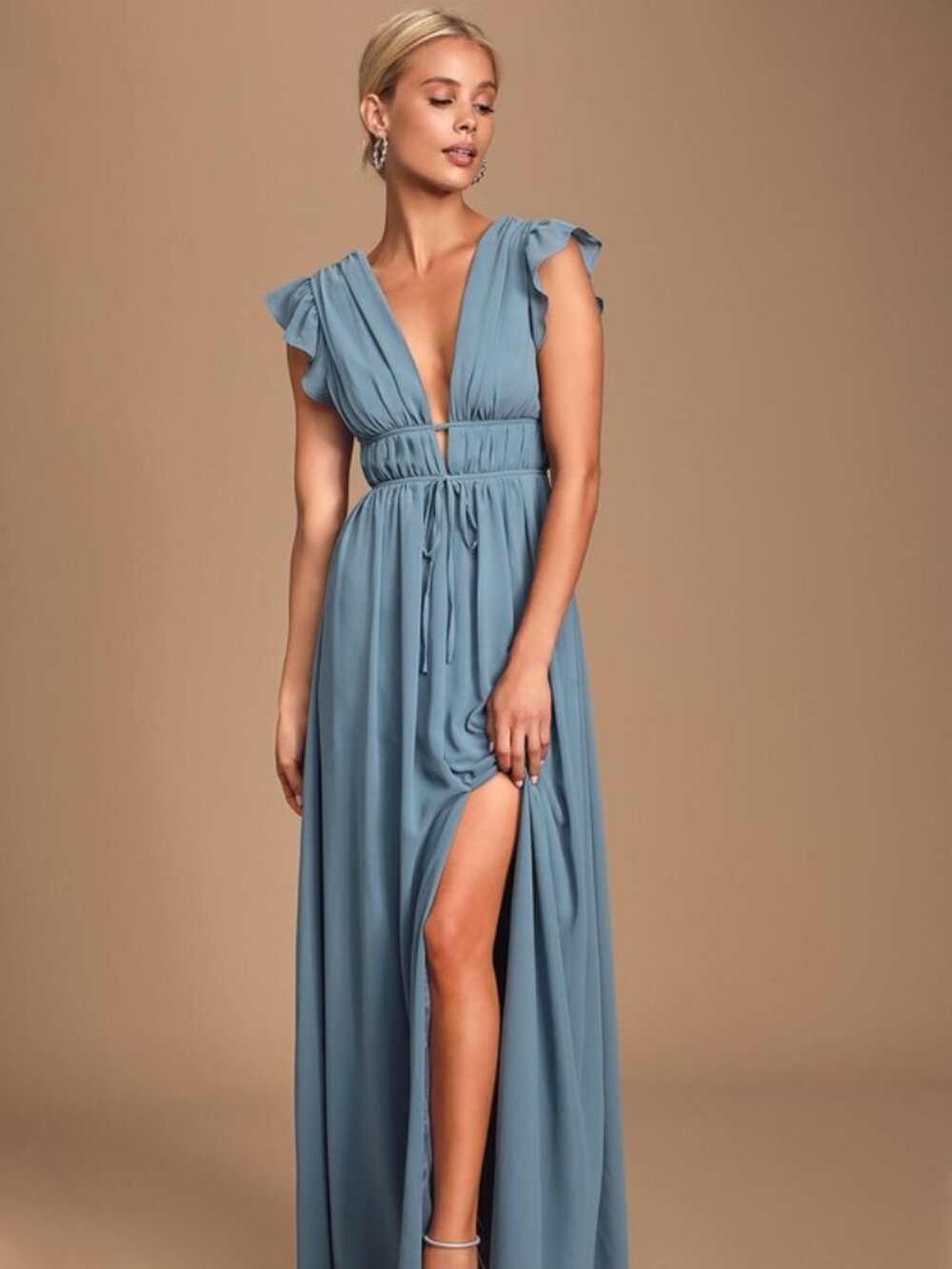 Lulus I'm All Yours Slate Blue Ruffled Maxi Dress - Size M